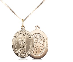 [8174GF/18GF] 14kt Gold Filled Saint Sebastian Lacrosse Pendant on a 18 inch Gold Filled Light Curb chain