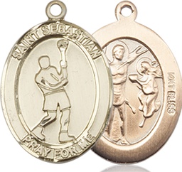 [8174KT] 14kt Gold Saint Sebastian Lacrosse Medal