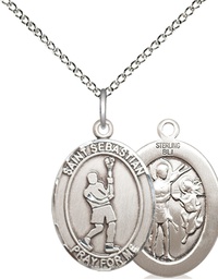 [8174SS/18SS] Sterling Silver Saint Sebastian Lacrosse Pendant on a 18 inch Sterling Silver Light Curb chain