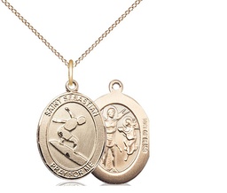 [8175GF/18GF] 14kt Gold Filled Saint Sebastian Surfing Pendant on a 18 inch Gold Filled Light Curb chain