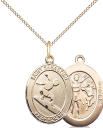 [8175GF/18GF] 14kt Gold Filled Saint Sebastian Surfing Pendant on a 18 inch Gold Filled Light Curb chain