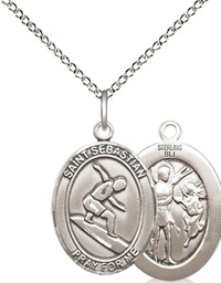 [8175SS/18SS] Sterling Silver Saint Sebastian Surfing Pendant on a 18 inch Sterling Silver Light Curb chain