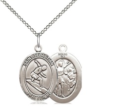 [8175SS/18SS] Sterling Silver Saint Sebastian Surfing Pendant on a 18 inch Sterling Silver Light Curb chain