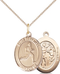 [8176GF/18GF] 14kt Gold Filled Saint Sebastian Track and Field Pendant on a 18 inch Gold Filled Light Curb chain