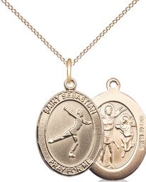 [8177GF/18GF] 14kt Gold Filled Saint Sebastian Figure Skating Pendant on a 18 inch Gold Filled Light Curb chain