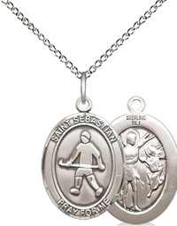 [8178SS/18SS] Sterling Silver Saint Sebastian Field Hockey Pendant on a 18 inch Sterling Silver Light Curb chain