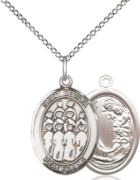 [8180SS/18SS] Sterling Silver Saint Cecilia Choir Pendant on a 18 inch Sterling Silver Light Curb chain