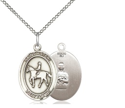 [8182SS/18SS] Sterling Silver Saint Kateri Equestrian Pendant on a 18 inch Sterling Silver Light Curb chain