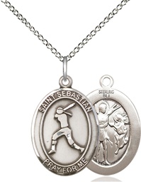 [8183SS/18SS] Sterling Silver Saint Sebastian  Softball Pendant on a 18 inch Sterling Silver Light Curb chain