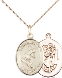 [8184GF/18GF] 14kt Gold Filled Saint Christopher Surfing Pendant on a 18 inch Gold Filled Light Curb chain