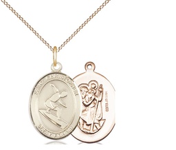 [8184GF/18GF] 14kt Gold Filled Saint Christopher Surfing Pendant on a 18 inch Gold Filled Light Curb chain