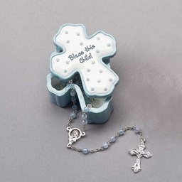 [RO-22328] .75&quot;H Bless this Child Blue Box W/Rosary