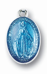 [HI-1164] 1&quot; Blue Enamel Miraculous Medal - Oxidized Medal