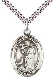 [7377SS/24S] Sterling Silver Saint Rocco Pendant on a 24 inch Light Rhodium Heavy Curb chain