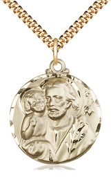 [4141GF/24G] 14kt Gold Filled Saint Joseph Pendant on a 24 inch Gold Plate Heavy Curb chain