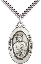 [4145JSS/24S] Sterling Silver Saint Jude Pendant on a 24 inch Light Rhodium Heavy Curb chain