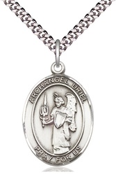 [7378SS/24S] Sterling Silver Saint Uriel the Archangel Pendant on a 24 inch Light Rhodium Heavy Curb chain