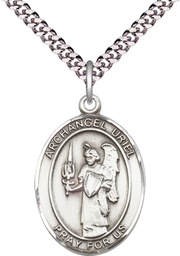 [7378SS/24S] Sterling Silver Saint Uriel the Archangel Pendant on a 24 inch Light Rhodium Heavy Curb chain