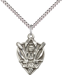 [4200SS/18S] Sterling Silver Communion Pendant on a 18 inch Light Rhodium Light Curb chain