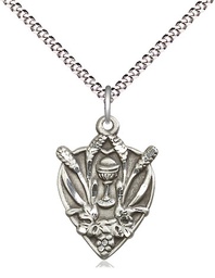 [4200SS/18S] Sterling Silver Communion Pendant on a 18 inch Light Rhodium Light Curb chain
