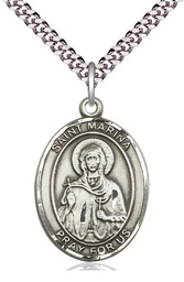 [7379SS/24S] Sterling Silver Saint Marina Pendant on a 24 inch Light Rhodium Heavy Curb chain