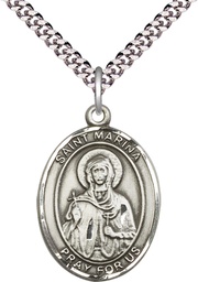 [7379SS/24S] Sterling Silver Saint Marina Pendant on a 24 inch Light Rhodium Heavy Curb chain