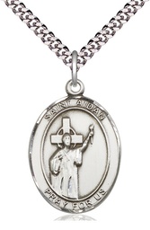 [7381SS/24S] Sterling Silver Saint Aidan of Lindesfarne Pendant on a 24 inch Light Rhodium Heavy Curb chain