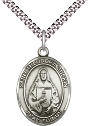[7382SS/24S] Sterling Silver Saint Theodora Pendant on a 24 inch Light Rhodium Heavy Curb chain
