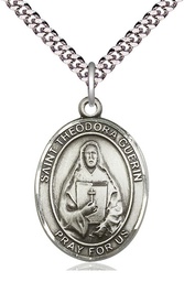 [7382SS/24S] Sterling Silver Saint Theodora Pendant on a 24 inch Light Rhodium Heavy Curb chain