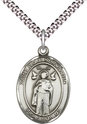[7384SS/24S] Sterling Silver Saint Ivo Pendant on a 24 inch Light Rhodium Heavy Curb chain