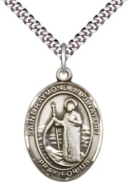 [7385SS/24S] Sterling Silver Saint Raymond of Penafort Pendant on a 24 inch Light Rhodium Heavy Curb chain