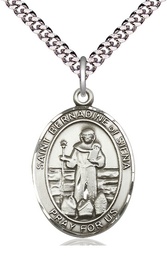 [7387SS/24S] Sterling Silver Saint Bernadine of Sienna Pendant on a 24 inch Light Rhodium Heavy Curb chain