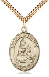 [7082GF/24G] 14kt Gold Filled Our Lady of Loretto Pendant on a 24 inch Gold Plate Heavy Curb chain