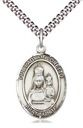 [7082SS/24S] Sterling Silver Our Lady of Loretto Pendant on a 24 inch Light Rhodium Heavy Curb chain