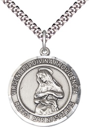 [7087RDSPSS/24S] Sterling Silver Virgen Divina Providencia Pendant on a 24 inch Light Rhodium Heavy Curb chain