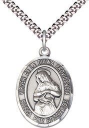 [7087SPSS/24S] Sterling Silver Virgen de la Divina Pendant on a 24 inch Light Rhodium Heavy Curb chain
