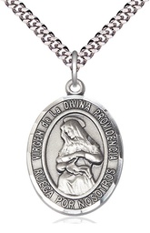 [7087SPSS/24S] Sterling Silver Virgen de la Divina Pendant on a 24 inch Light Rhodium Heavy Curb chain