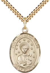 [7115GF/24G] 14kt Gold Filled Our Lady of la Vang Pendant on a 24 inch Gold Plate Heavy Curb chain