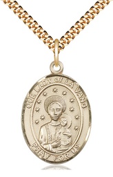 [7115GF/24G] 14kt Gold Filled Our Lady of la Vang Pendant on a 24 inch Gold Plate Heavy Curb chain