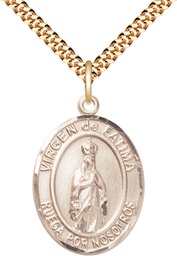 [7205SPGF/24G] 14kt Gold Filled Virgen de Fatima Pendant on a 24 inch Gold Plate Heavy Curb chain