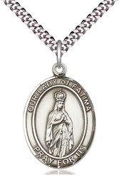 [7205SS/24S] Sterling Silver Our Lady of Fatima Pendant on a 24 inch Light Rhodium Heavy Curb chain