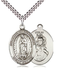 [7206SS/24S] Sterling Silver Our Lady of Guadalupe Pendant on a 24 inch Light Rhodium Heavy Curb chain