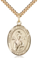 [7222GF/24G] 14kt Gold Filled Our Lady of Perpetual Help Pendant on a 24 inch Gold Plate Heavy Curb chain