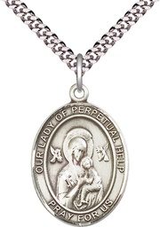 [7222SS/24S] Sterling Silver Our Lady of Perpetual Help Pendant on a 24 inch Light Rhodium Heavy Curb chain