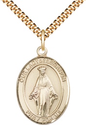 [7229GF/24G] 14kt Gold Filled Our Lady of Lebanon Pendant on a 24 inch Gold Plate Heavy Curb chain