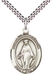 [7229SS/24S] Sterling Silver Our Lady of Lebanon Pendant on a 24 inch Light Rhodium Heavy Curb chain