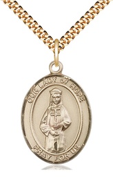 [7230GF/24G] 14kt Gold Filled Our Lady of Hope Pendant on a 24 inch Gold Plate Heavy Curb chain