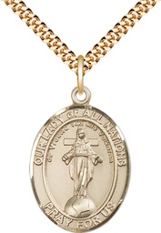 [7242GF/24G] 14kt Gold Filled Our Lady of All Nations Pendant on a 24 inch Gold Plate Heavy Curb chain