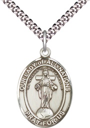 [7242SS/24S] Sterling Silver Our Lady of All Nations Pendant on a 24 inch Light Rhodium Heavy Curb chain