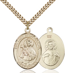 [7243GF/24G] 14kt Gold Filled Our Lady of Mount Carmel Pendant on a 24 inch Gold Plate Heavy Curb chain